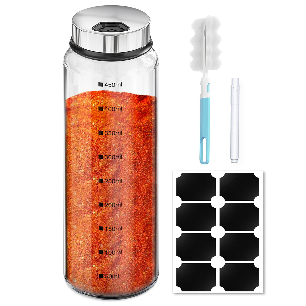 Segarty Spice Jar with Shaker Lids, 3 Pack 6 oz Spice Jars with Adjustable Pour Large Holes for Herbs Grains, Empty Glass Spices Bottles Seasoning Containers Clear Salt Pepper Shakers