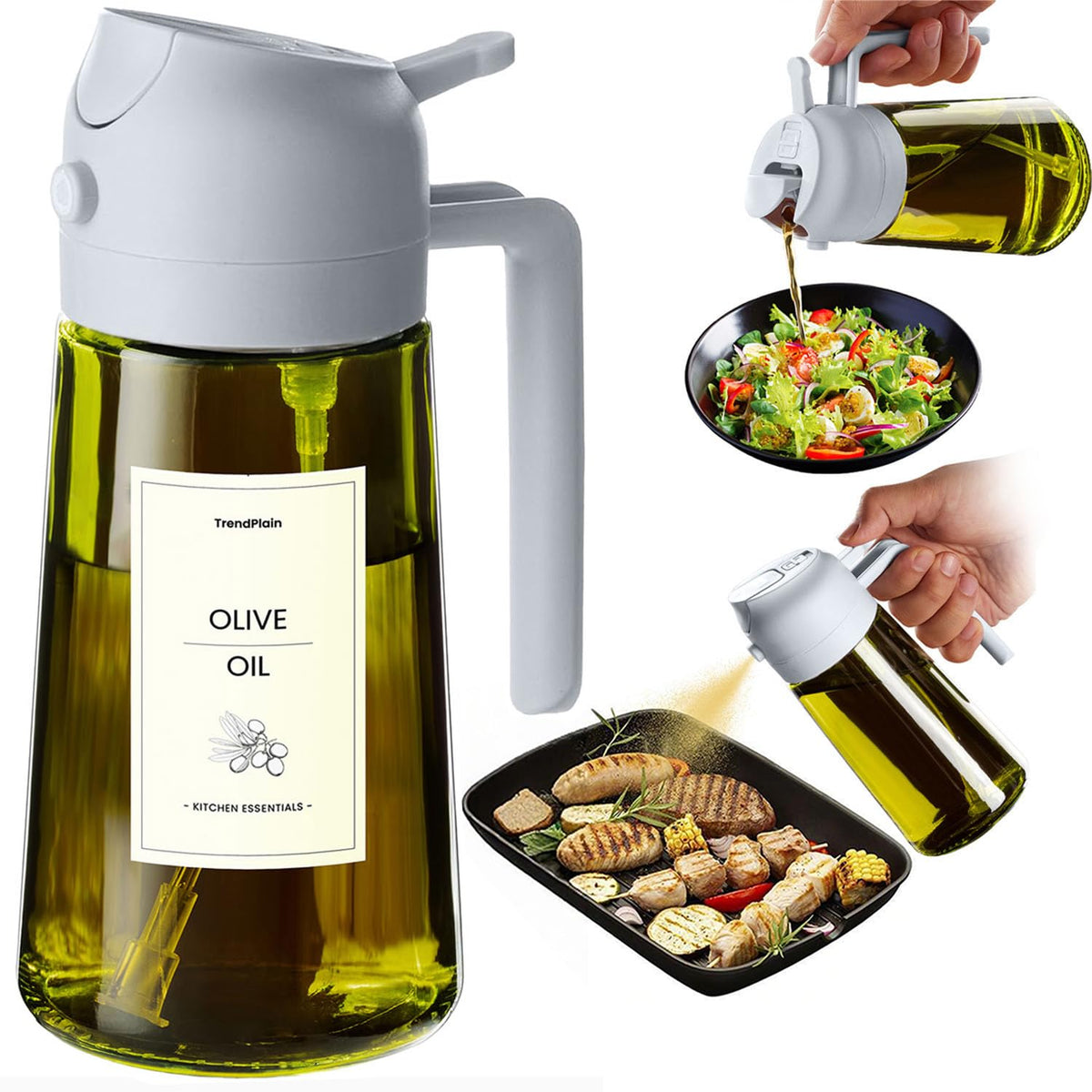 TrendPlain - Original 16oz/470ml Olive Oil Dispenser Bottle for Kitchen Gadgets and Air Fryer Accessories - Olive Oil Sprayer for Cooking w/Stickers - Black