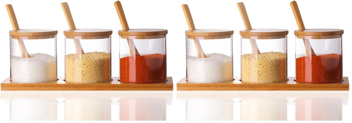Lawei Set of 3 Condiment Jar with Lids and Spoons - Glass Sugar Bowls Sugar Salt Container Set for Sugar Serving Spice Salt