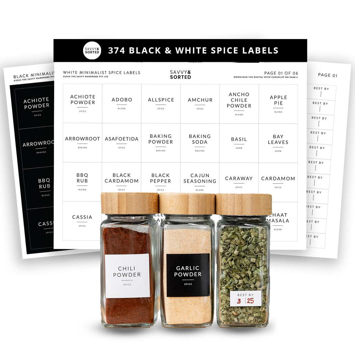Spice Labels for Glass Jars, 202 Round Preprinted Waterproof Kitchen Spice Labels Stickers, Seasoning Organization Black Pantry Herbs Label for Top Lid, Chalkboard Labels for Spice Jars