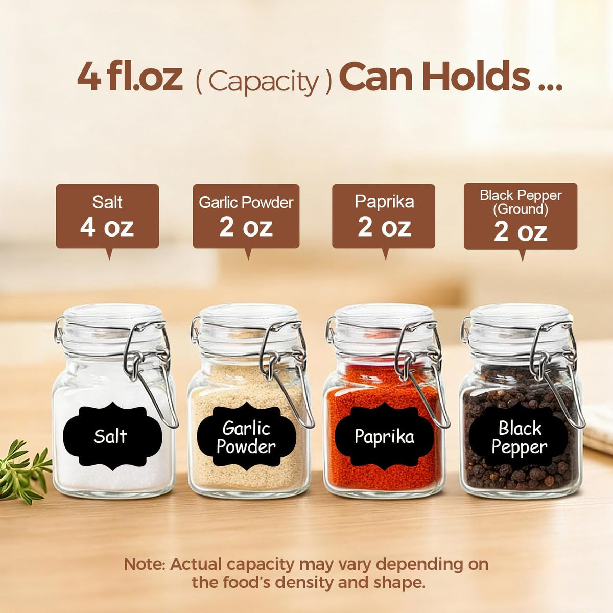 ComSaf Square Small Glass Spice Jars with Airtight Lids 4 oz 6 Pack Pantry