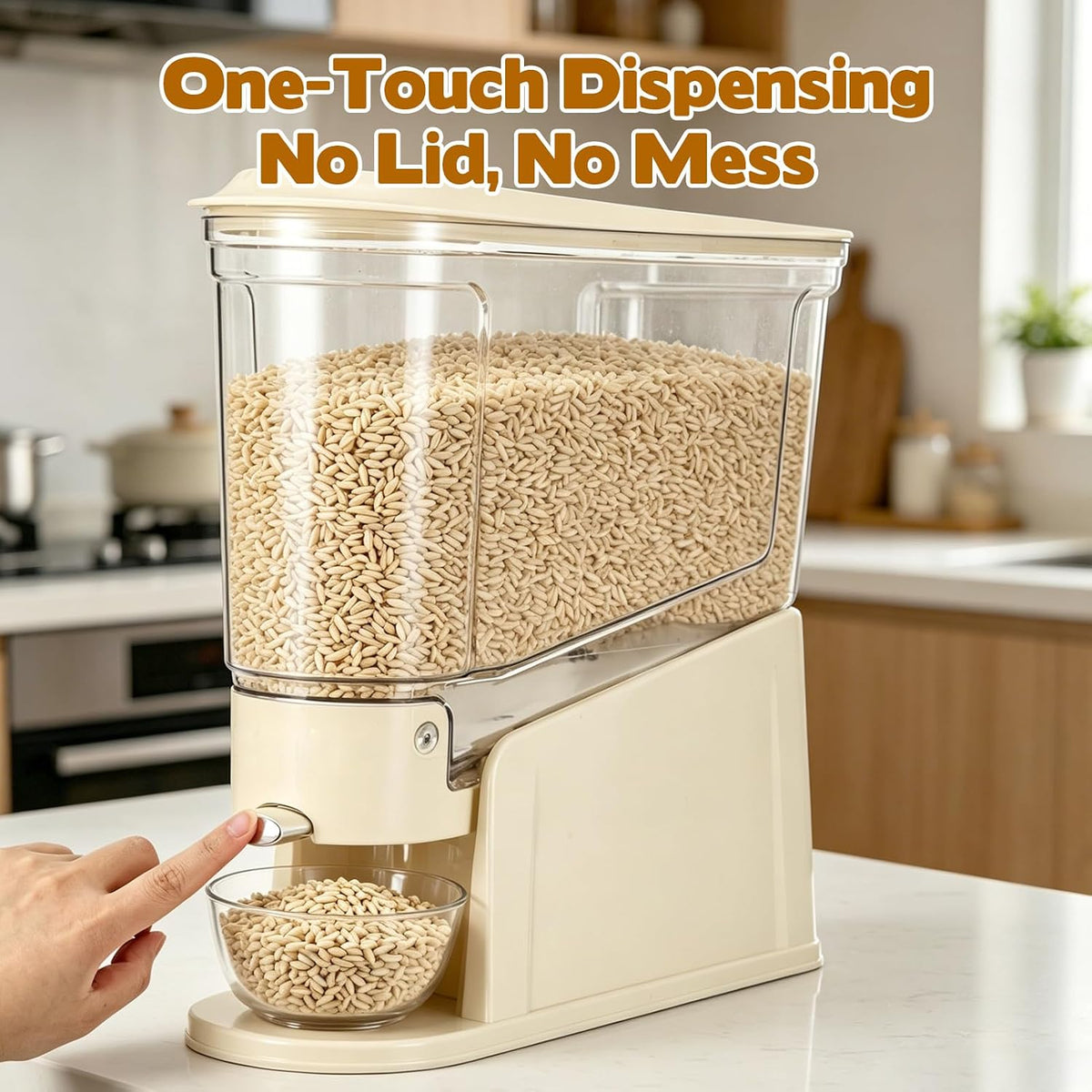 Rice Dispenser 11Lbs Slim Rice Storage Container for Small Space Clear Cereal Dispenser Sealed Moisture Proof with Measuring Cup BPA-Free Grain Storage Bucket for Kitchen Pantry Household, Cream White