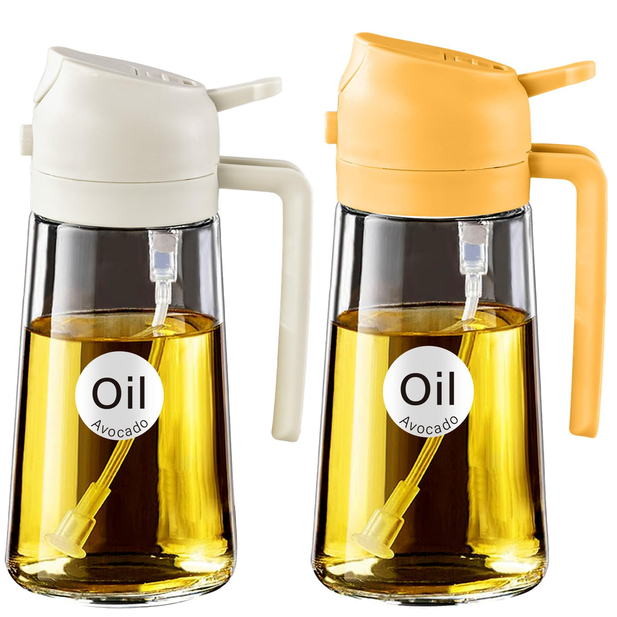 YARRAMATE Olive Oil Dispenser, 2 in 1 Oil Sprayer for Cooking, 16oz/470ml Glass Oil Spray Bottle with Pourer, Food-grade Oil Dispenser and Oil Sprayer for Kitchen, Salad, Frying, BBQ (Black & Green)
