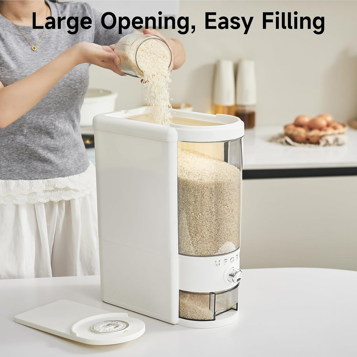UFORU Rice Dispenser,23 LB Airtight Rice Storage Container with Date Dial