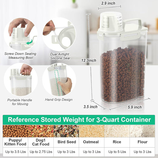 TBMax Rice Storage Container 3 to 5 Lbs - Small Pet Dog Cat Food Container Dispenser with Easy Pouring Spout & Cup, Portable Cereal Container for Small Spaces, Travel, or Daily Use -Beige