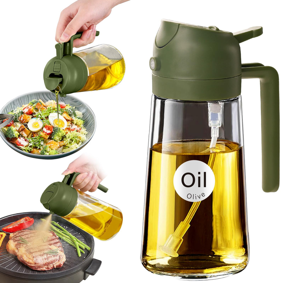 YARRAMATE 16 oz 2-in-1 Glass Olive Oil Sprayer for Cooking, Black