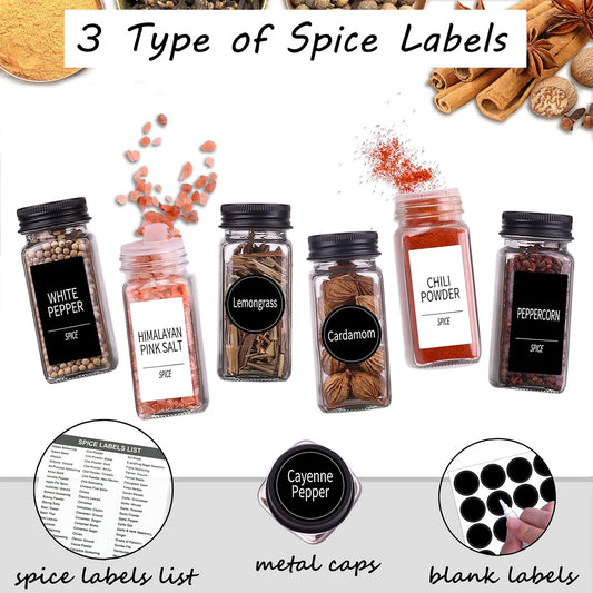 Churboro 48 Pack Glass Spice Jars with Labels, 4oz Spice Containers