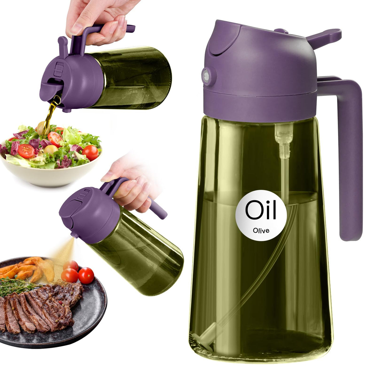 YARRAMATE 16 oz Dark Glass Olive Oil Sprayer & Dispenser, 2-in-1, Black