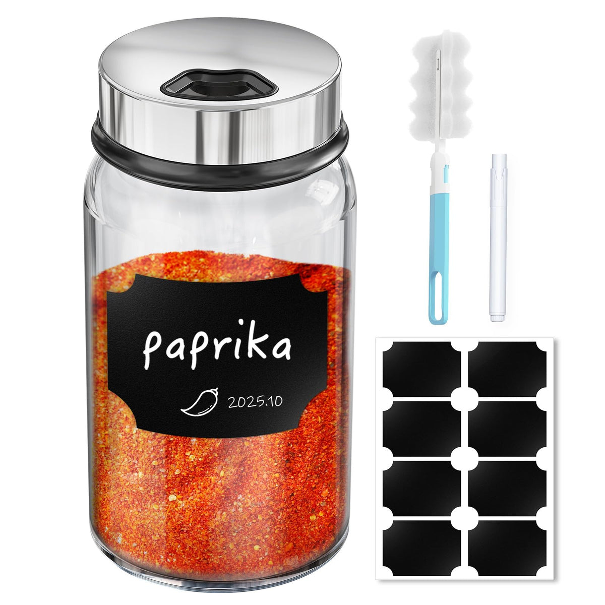 Segarty Spice Jar with Shaker Lids, 3 Pack 6 oz Spice Jars with Adjustable Pour Large Holes for Herbs Grains, Empty Glass Spices Bottles Seasoning Containers Clear Salt Pepper Shakers