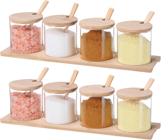 Zubebe 8 Pcs 10 oz Clear Glass Seasoning Jar with Wooden Lid and Spoon