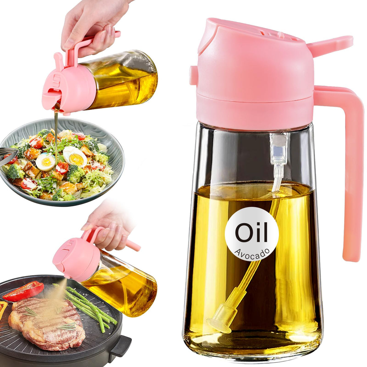 YARRAMATE 16 oz 2-in-1 Glass Olive Oil Sprayer for Cooking, Black
