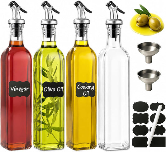 WERTIOO Oil Bottles for Kitchen 4 Pack, 17oz Oil and Vinegar Dispenser Set