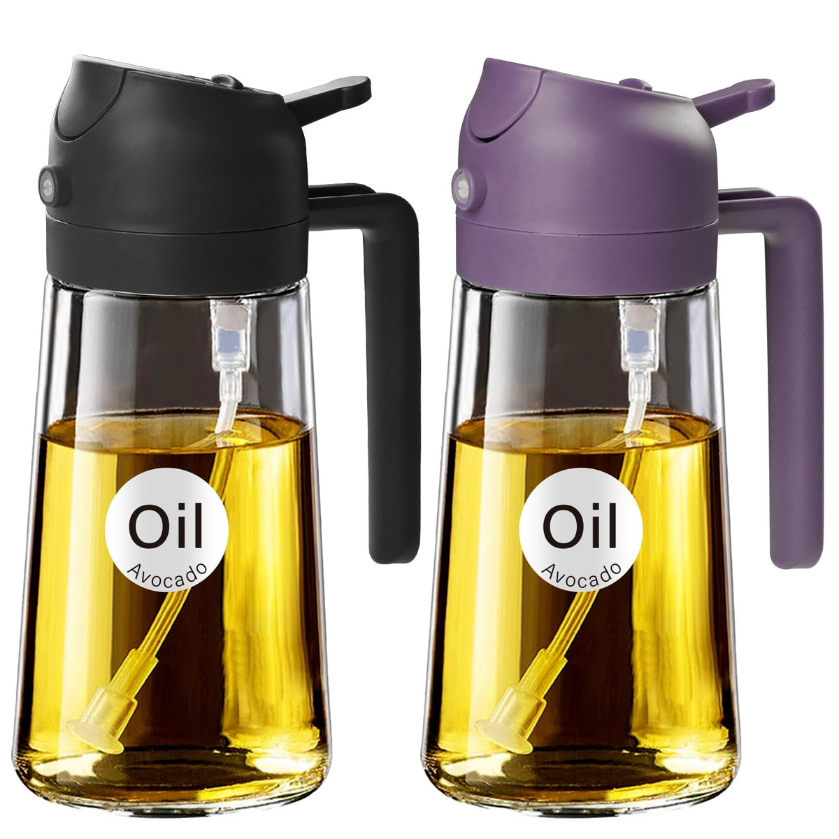 YARRAMATE Olive Oil Dispenser, 2 in 1 Oil Sprayer for Cooking, 16oz/470ml Glass Oil Spray Bottle with Pourer, Food-grade Oil Dispenser and Oil Sprayer for Kitchen, Salad, Frying, BBQ (Black & Green)