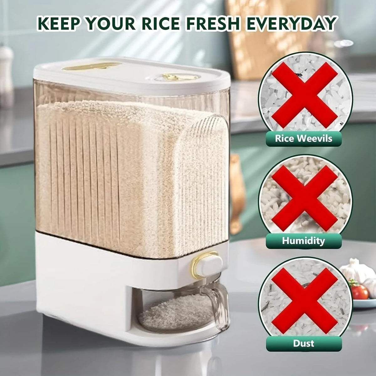 Rice Dispenser Large Cereal Dry Food Storage Container 10-22 lbs