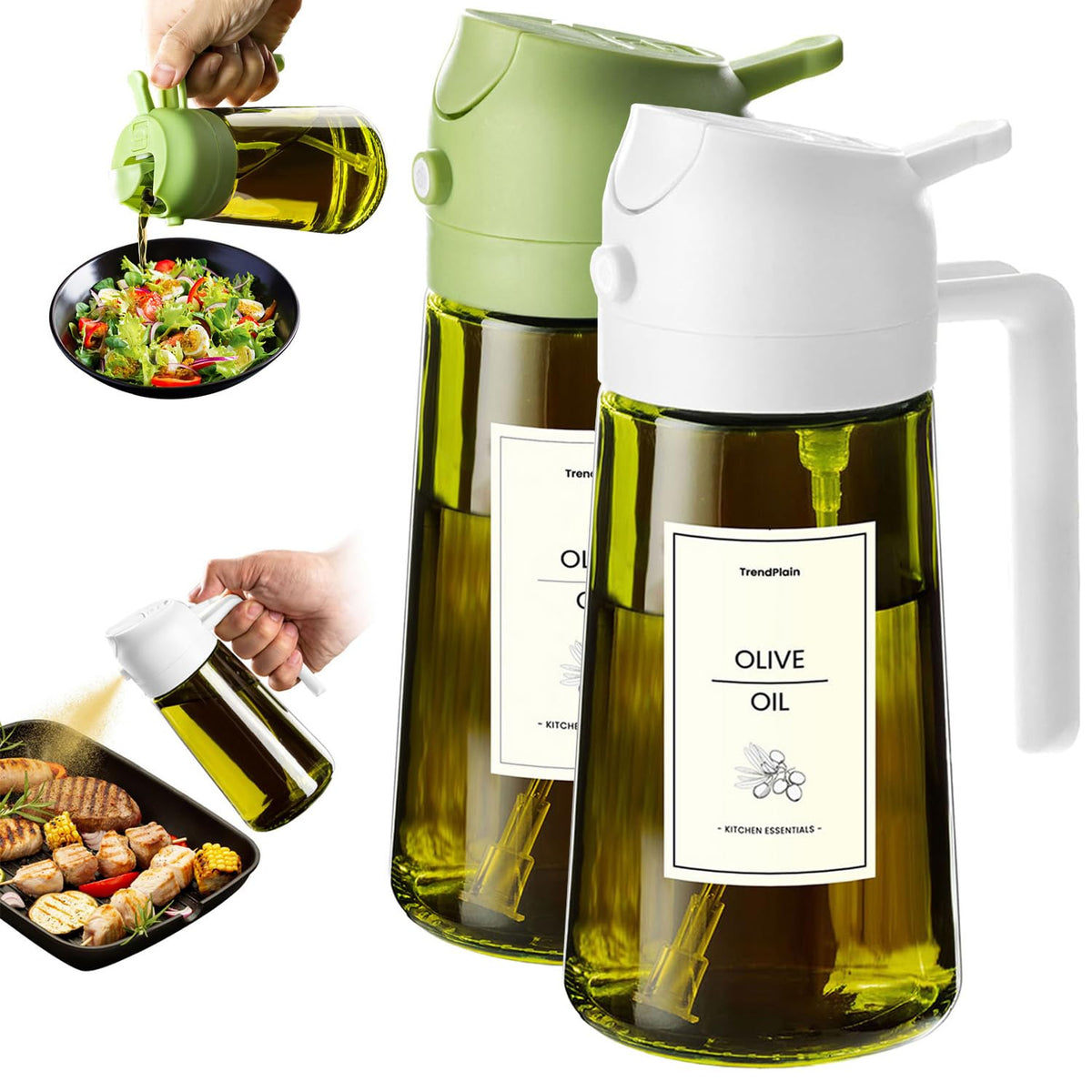 TrendPlain - Original 16oz/470ml Olive Oil Dispenser Bottle for Kitchen Gadgets and Air Fryer Accessories - Olive Oil Sprayer for Cooking w/Stickers - Black