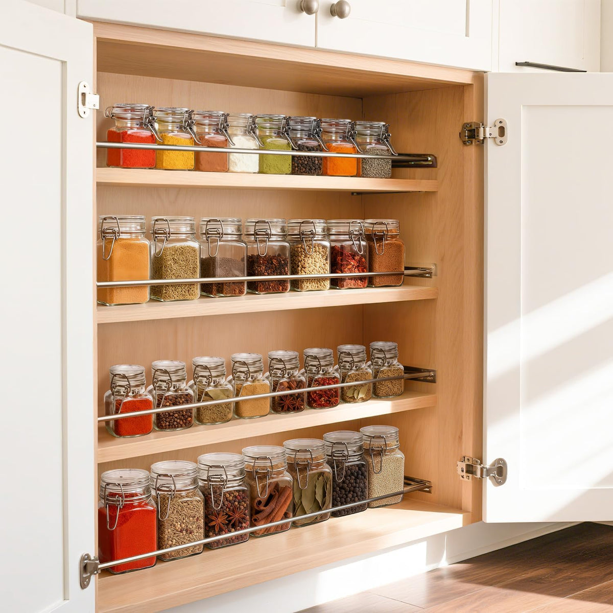ComSaf Square Small 8 oz Glass Spice Jars with Airtight Lids 6 Pack Pantry