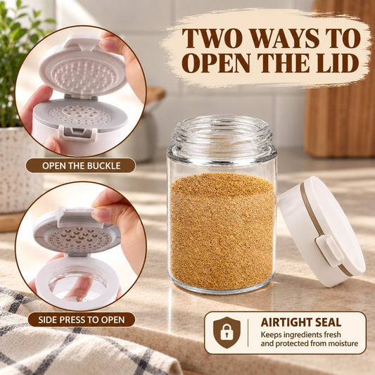 2-Pack Anti‑Clog Glass Spice Shakers w/Cleaning Pins, Seasoning Jars