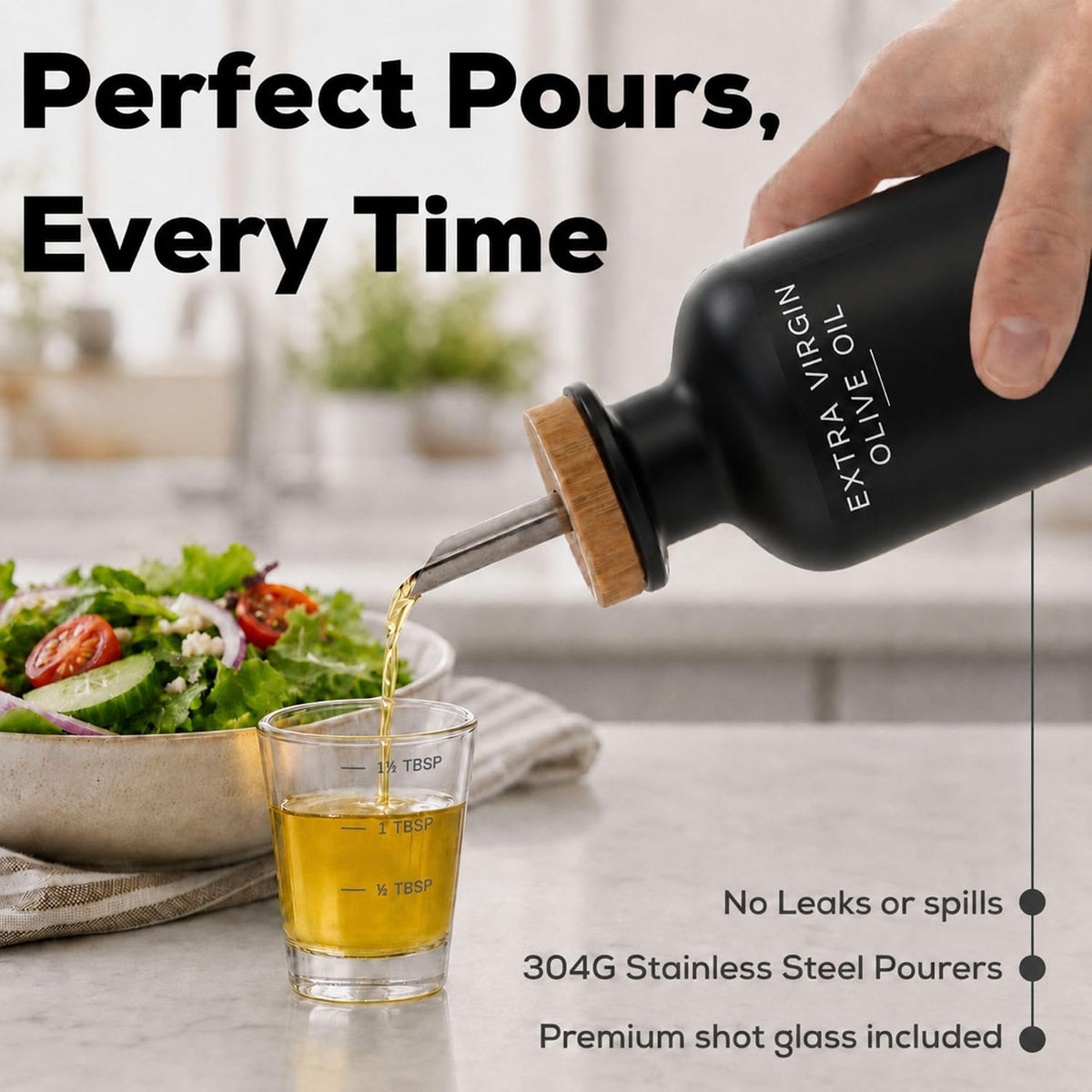 Brighter Barns Black Glass Olive Oil Dispenser Bottle for Kitchen - 12 oz Oil and Vinegar Dispenser, Soy Sauce Bottle - Farmhouse Kitchen Decor for Restaurant, Hotel, Coffee Bar Accessories (Black)