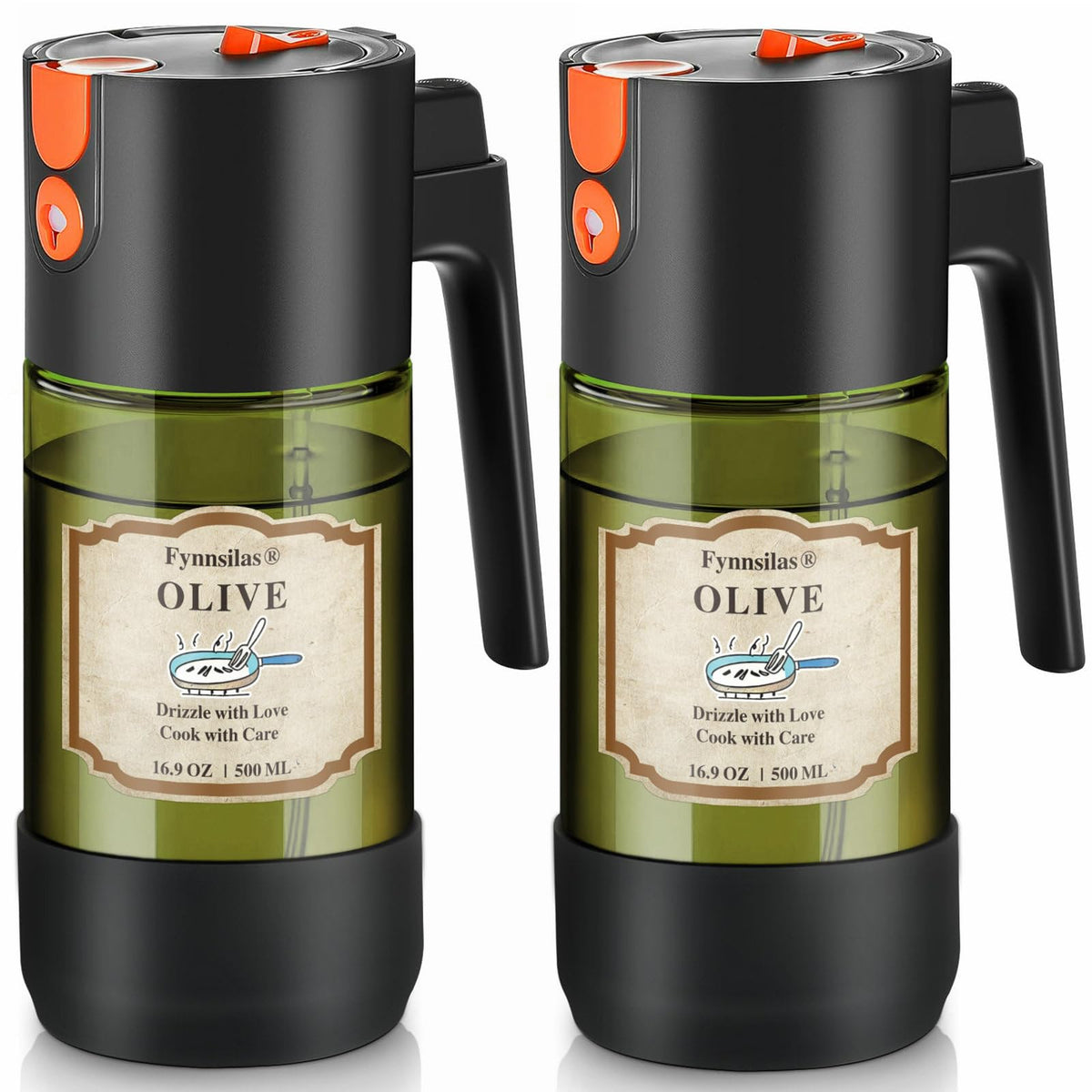2-IN-1 Oil Sprayer for Cooking with 8 Stickers Light-Blocking Dark Glass Olive Oil Dispenser Bottle for Kitchen 500ml/16.9oz Oil Mister for Air Fryer, BBQ,Salad Even Spray with Portion Control