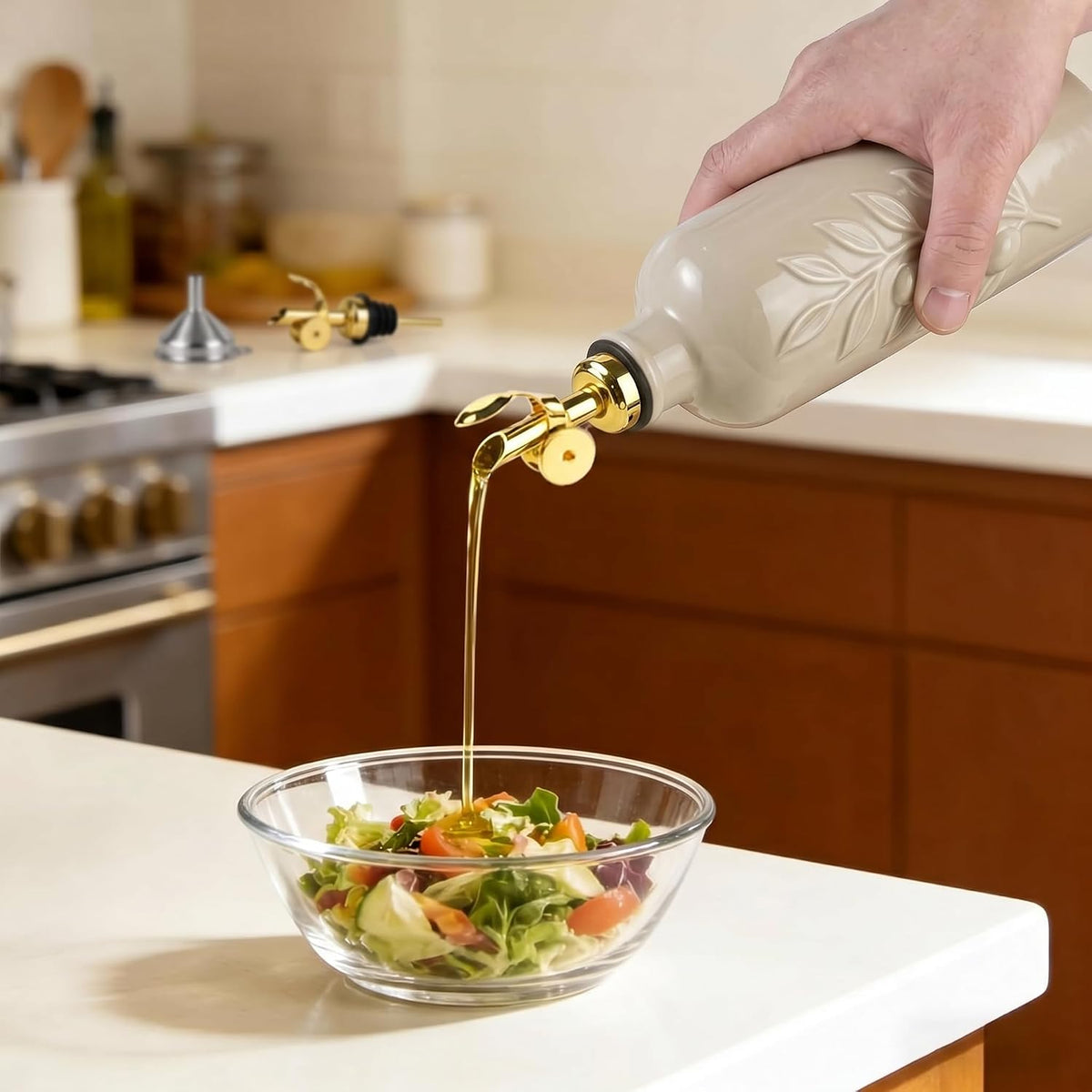 20 Oz Ceramic Olive Oil Dispenser Bottle with Spout & Funnel