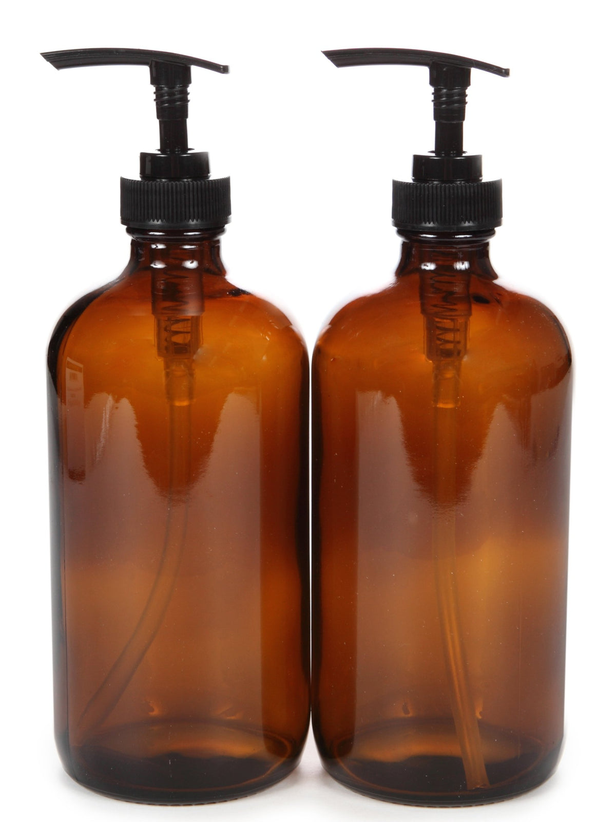 Vivaplex Large 16 oz Amber Glass Bottles with Black Lotion Pumps - 2 pk
