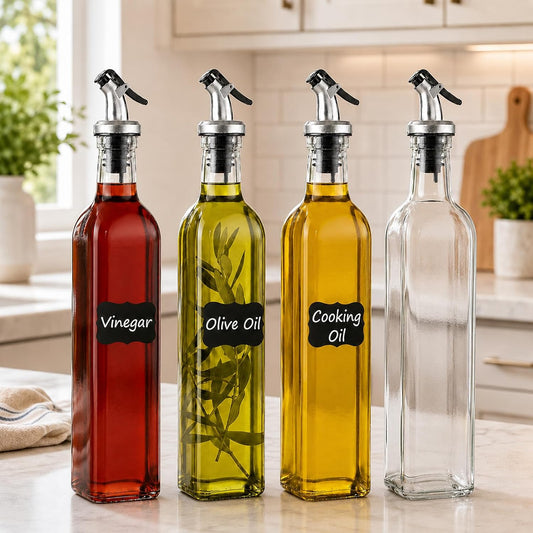 WERTIOO Oil Bottles for Kitchen 4 Pack, 17oz Oil and Vinegar Dispenser Set