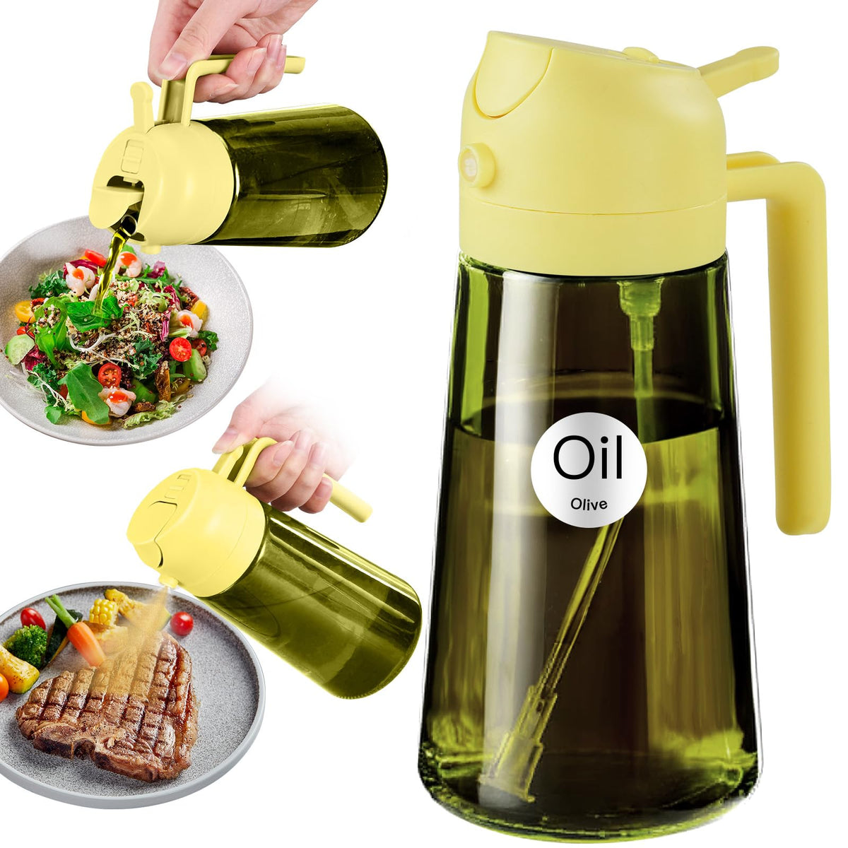 YARRAMATE 16 oz 2-in-1 Dark Glass Olive Oil Sprayer & Dispenser, BlackGreen
