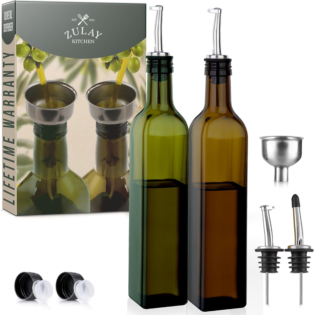 Zulay Kitchen 2 pack 17oz Olive Oil Glass Dispenser Bottle