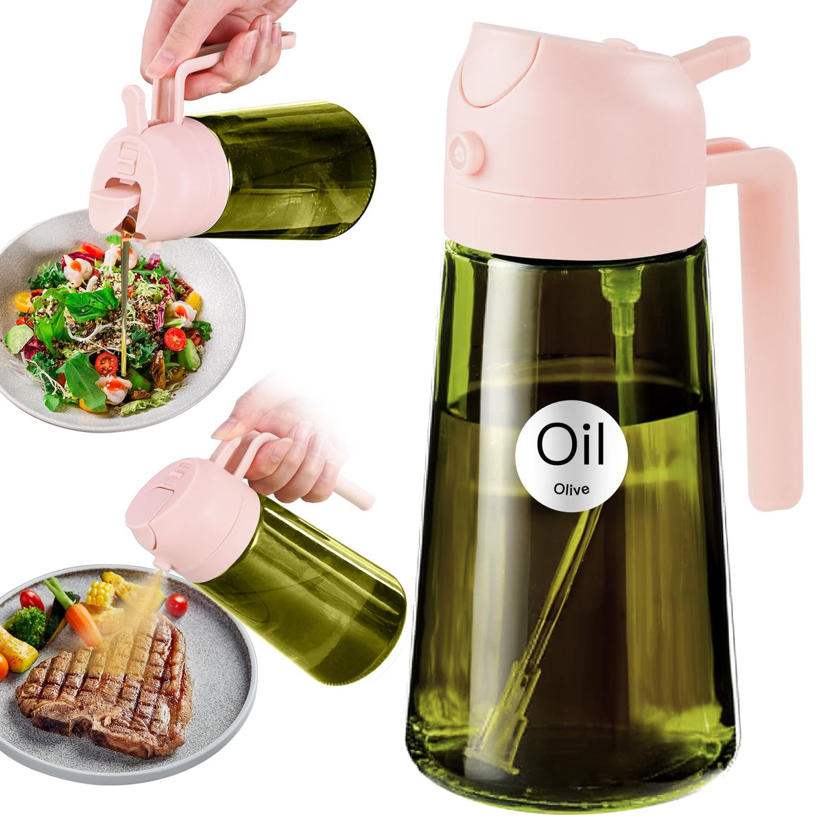 YARRAMATE 16 oz 2-in-1 Dark Glass Olive Oil Sprayer & Dispenser, BlackGreen