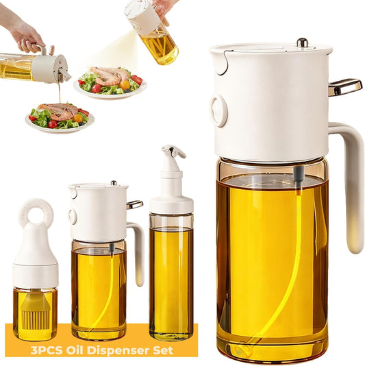 3-Piece Oil Dispenser Set, 580ml 3-in-1 Olive Oil Sprayer and Pourer