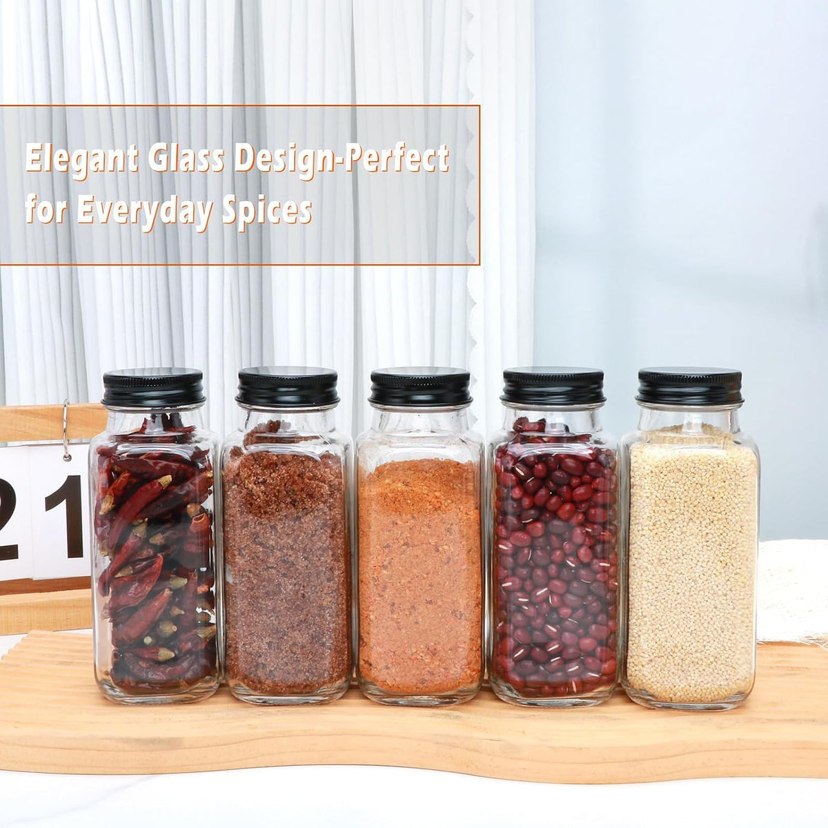 15 Pack 8oz Glass Spice Jars with Grinders, Square Spice Bottles