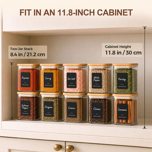 ComSaf Glass Spice Jars 8oz Set of 6, Seasoning Containers with 9 Labels