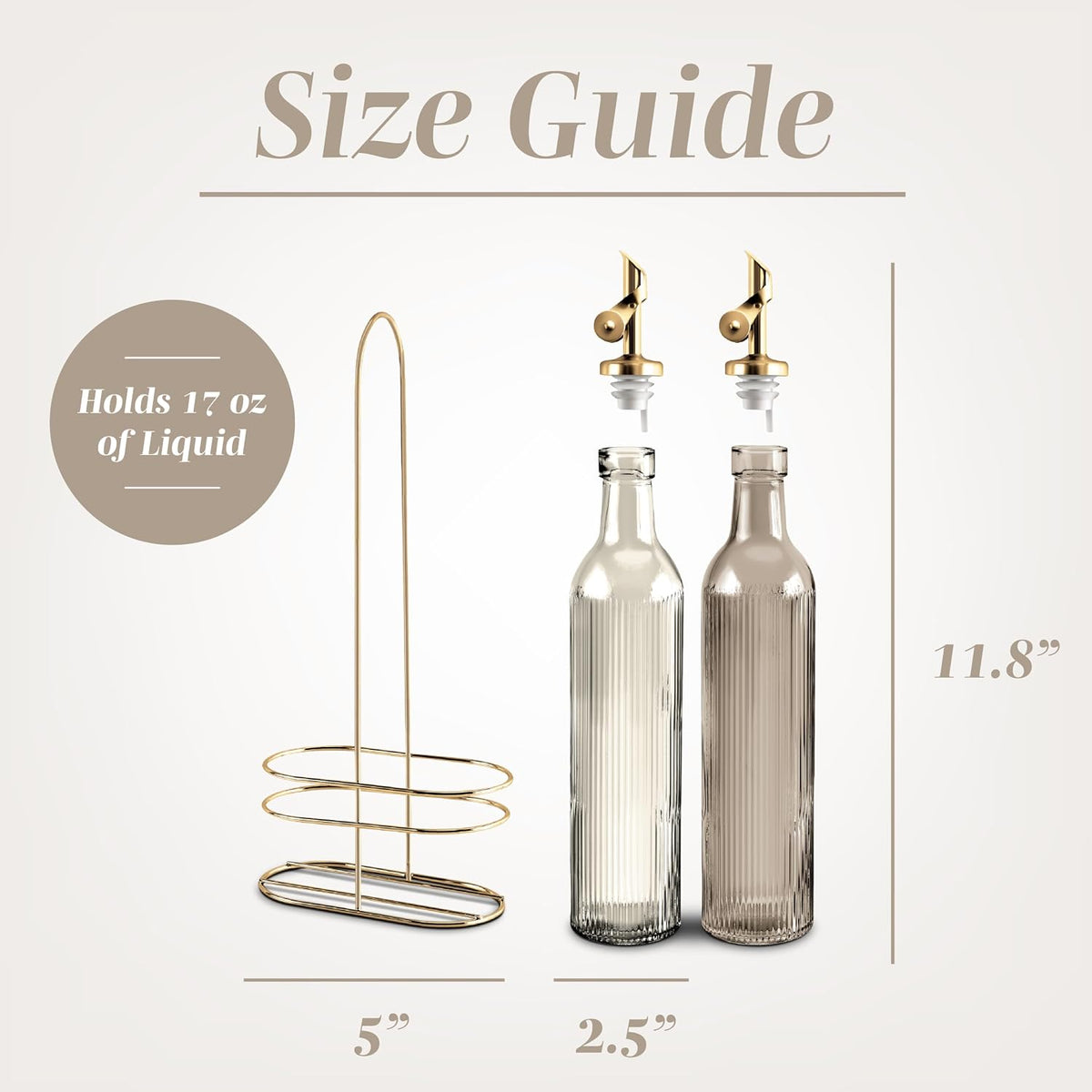 COOK WITH COLOR Glass Olive Oil Bottle Dispenser - 2 Pack- 17oz Oil and Vinegar Cruet - Olive Oil Carafe Decanter for Kitchen, Fluted, Brown