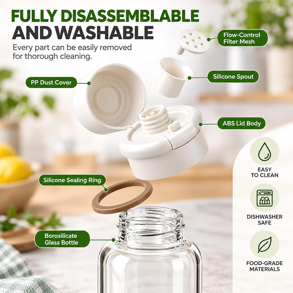 2 Pack Glass Olive Oil Dispenser, Removable Filter, 16.9 Oz