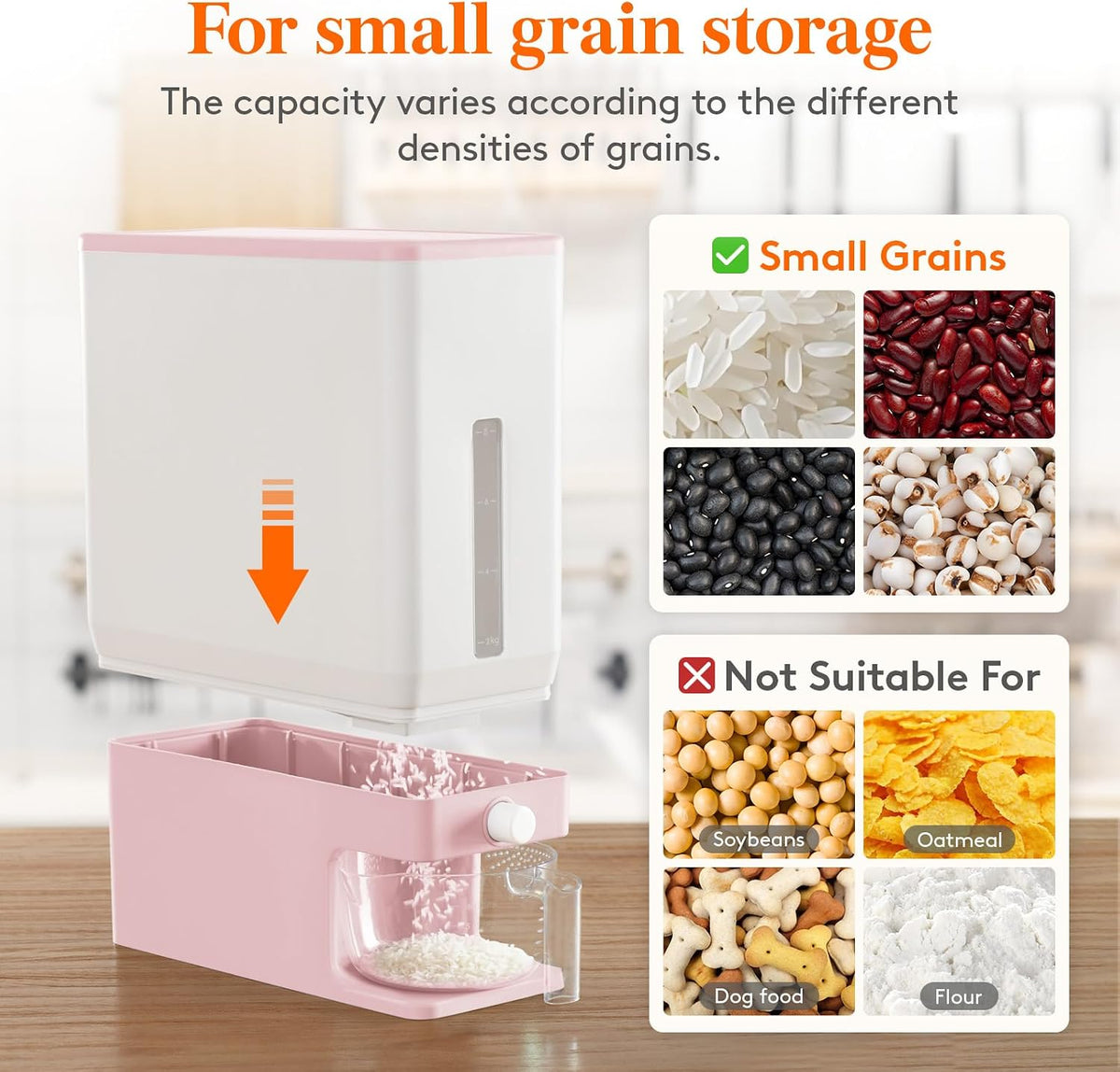 Lifewit Rice Container 28 Lbs, One-Press Dispenser with Measuring Cup