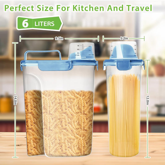 Viretec Rice Storage Container, 5 to 10lb Dry Food Airtight Dispenser, Pet Dog Cat Food Canister, BPA Free Clear Plastic Kitchen and Pantry Bin for Oatmeal, Cereal, Pasta, Flour Pack of 2 Blue