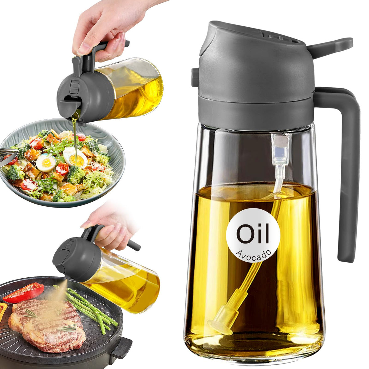 YARRAMATE 16 oz 2-in-1 Glass Olive Oil Sprayer for Cooking, Black
