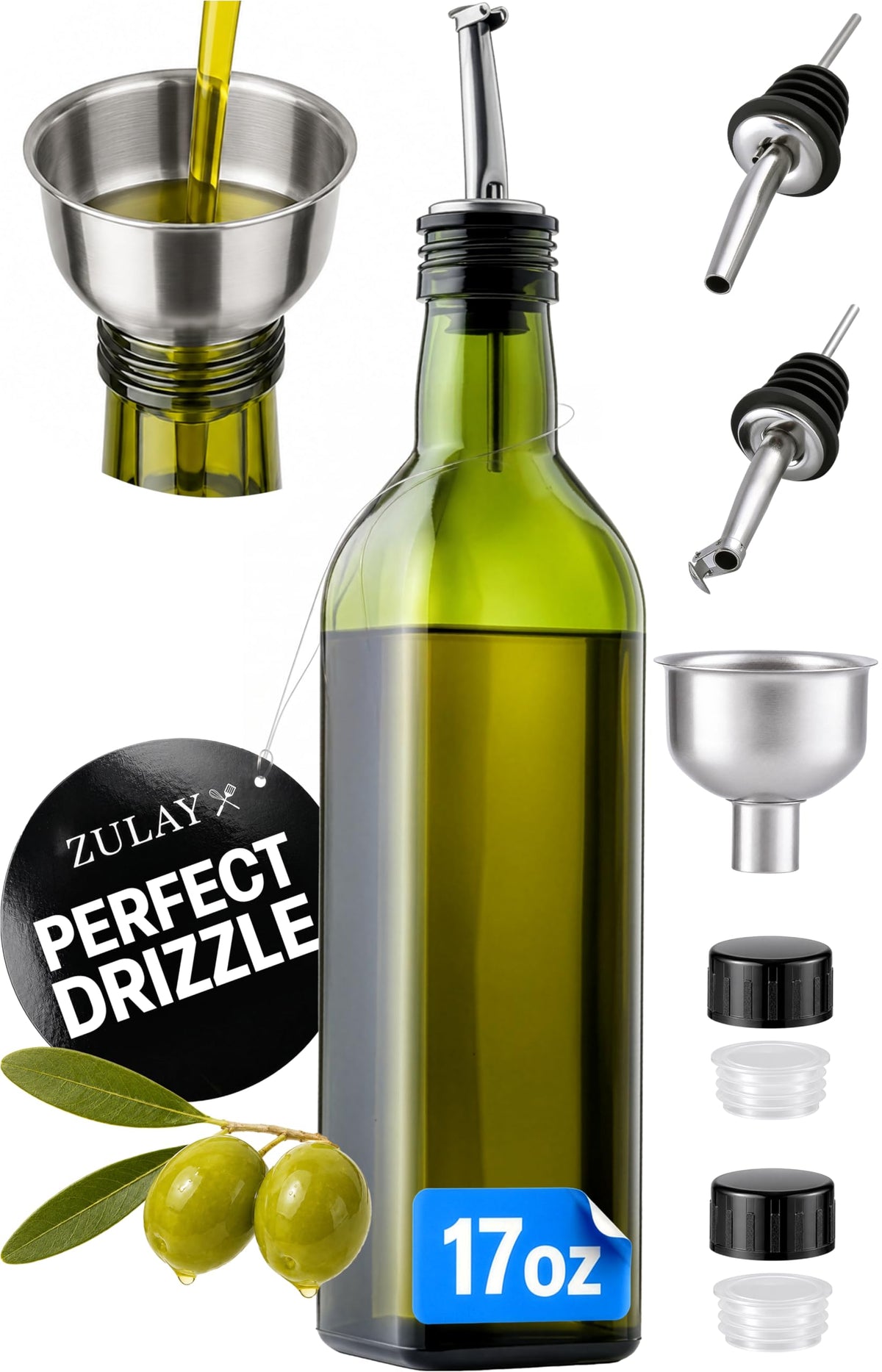 Zulay Kitchen 2 pack 17oz Olive Oil Glass Dispenser Bottle