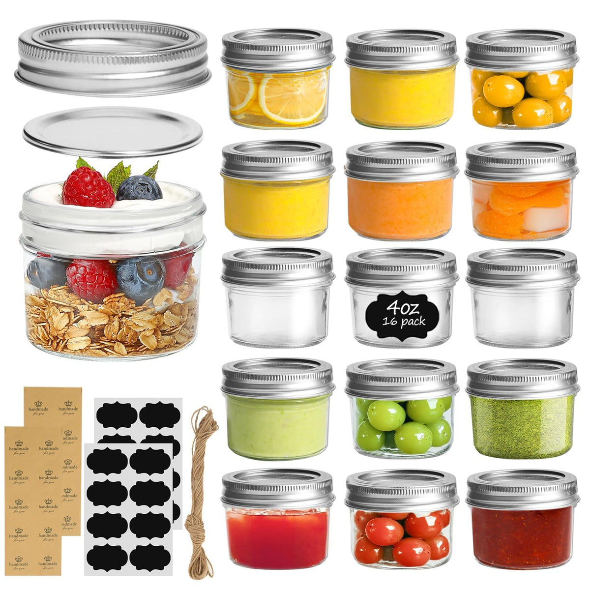 ComSaf Mini Mason Jars 4 oz, 8 Pack Regular Mouth Glass Jars with Lids