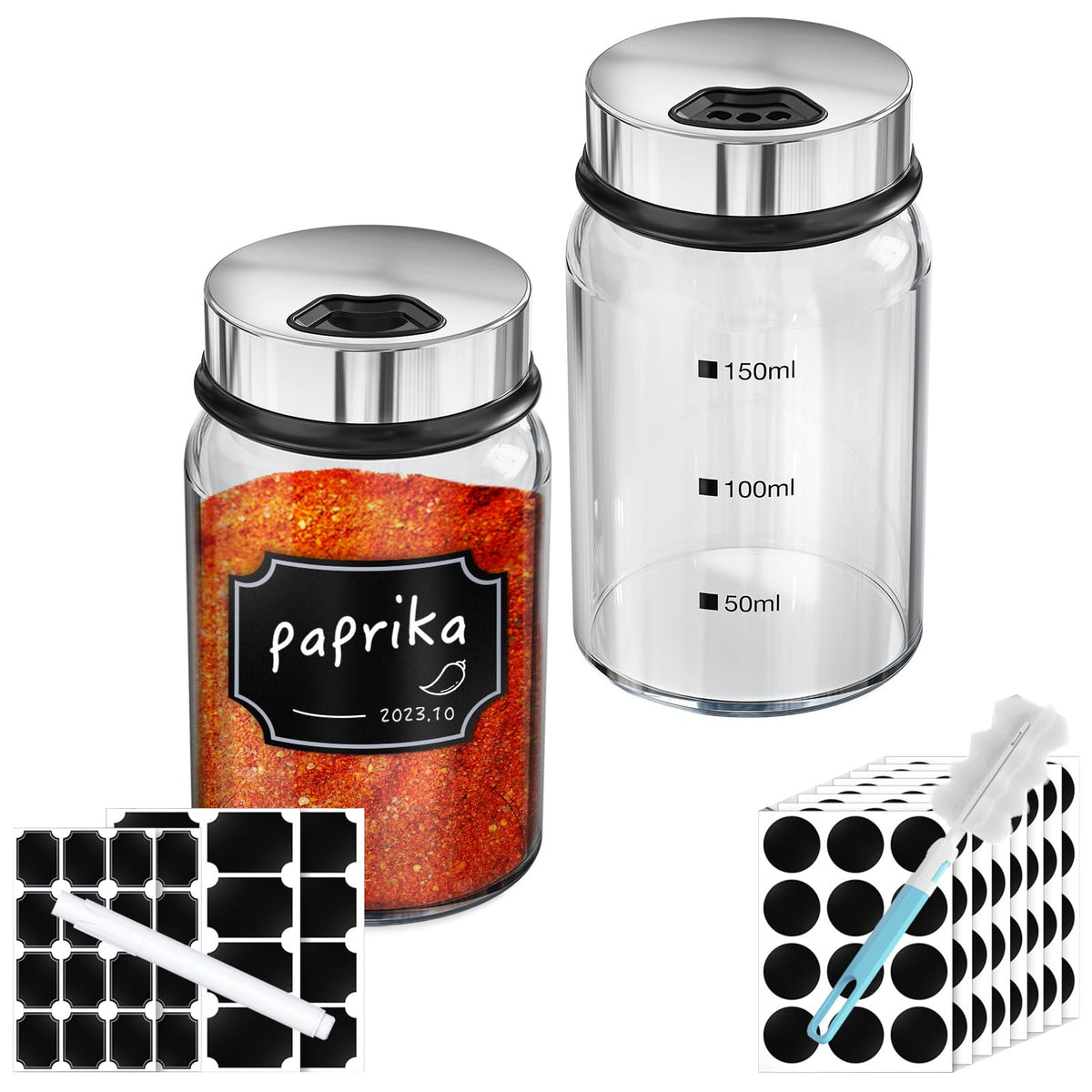 Segarty Spice Jar with Shaker Lids, 3 Pack 6 oz Spice Jars with Adjustable Pour Large Holes for Herbs Grains, Empty Glass Spices Bottles Seasoning Containers Clear Salt Pepper Shakers