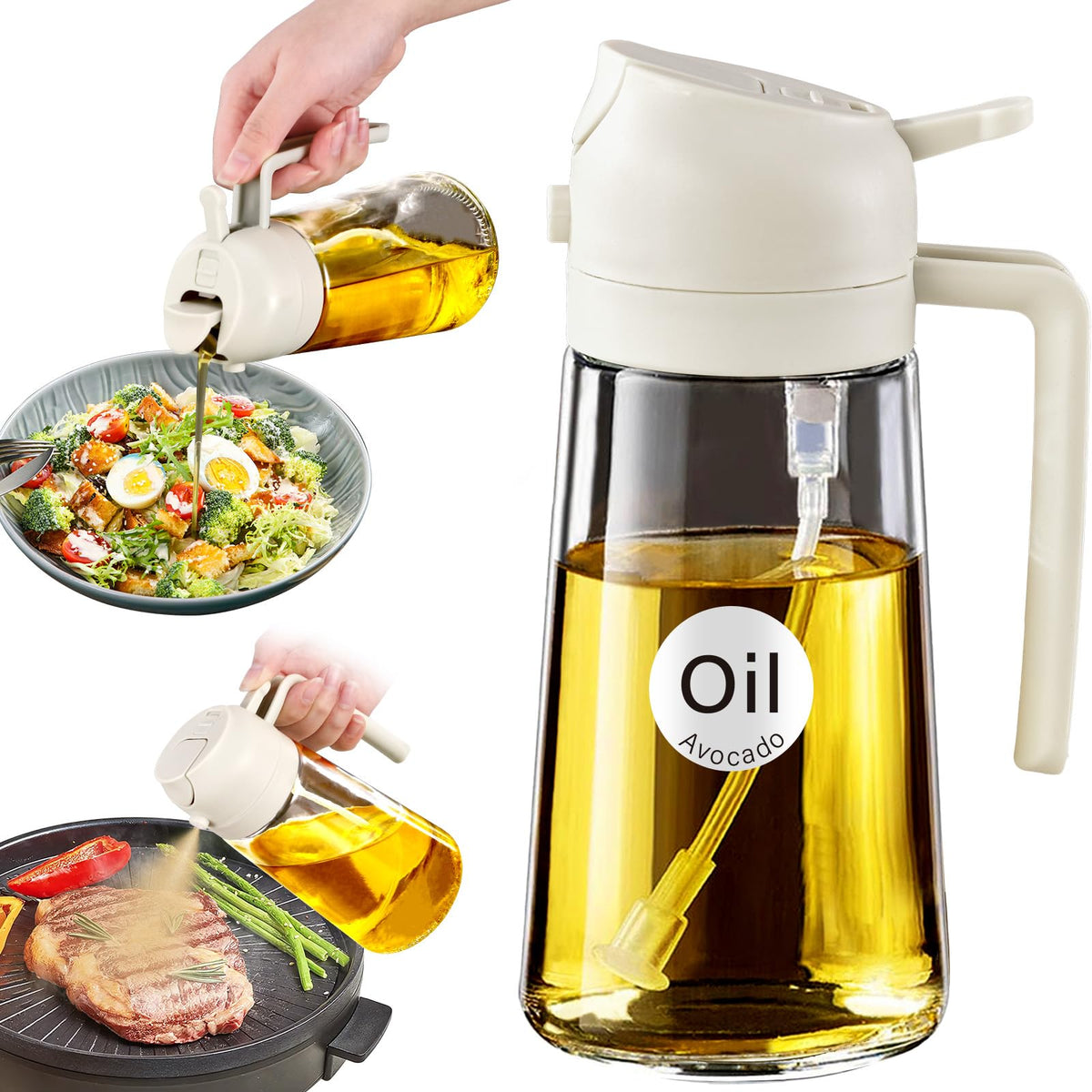 YARRAMATE 16 oz 2-in-1 Glass Olive Oil Sprayer for Cooking, Black