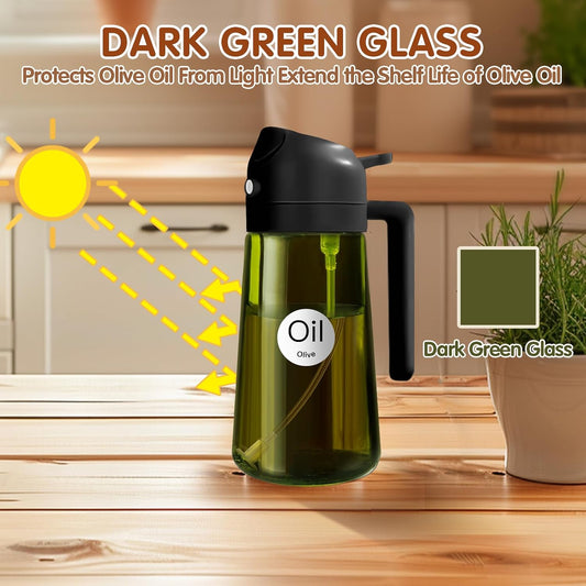 YARRAMATE 16 oz 2-in-1 Dark Glass Olive Oil Sprayer & Dispenser, BlackGreen