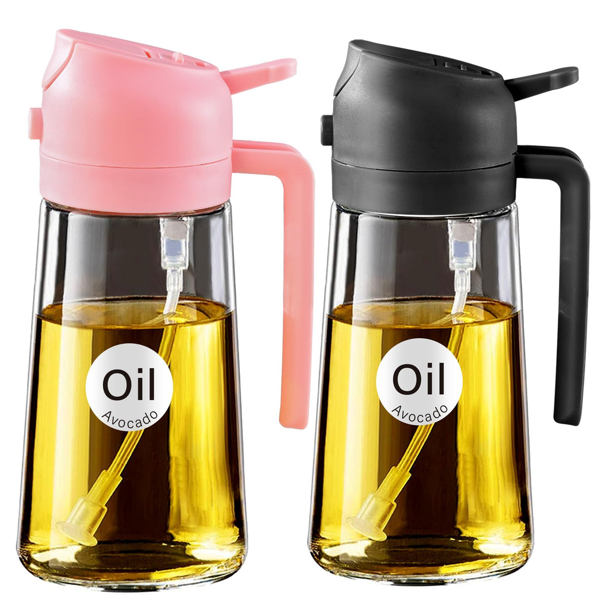 YARRAMATE 16oz/470ml Glass Olive Oil Sprayer for Cooking with Stickers, 2 in 1 Oil Dispenser for Kitchen Gadgets, Food Grade Premium Spray Bottle with Portion Control for Salad, Frying, BBQ (Green)