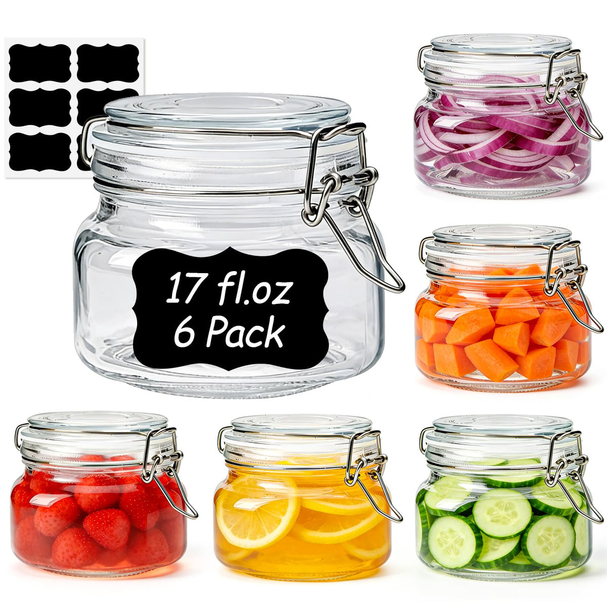 ComSaf Square Small 8 oz Glass Spice Jars with Airtight Lids 6 Pack Pantry
