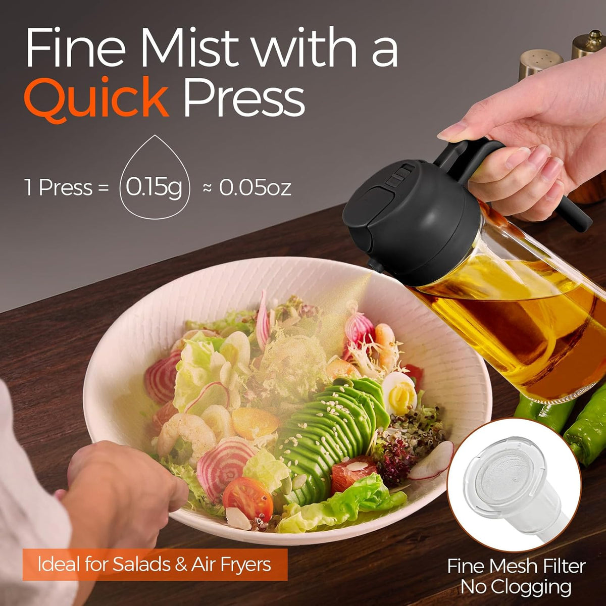 YARRAMATE 16 oz 2-in-1 Glass Olive Oil Sprayer for Cooking, Black