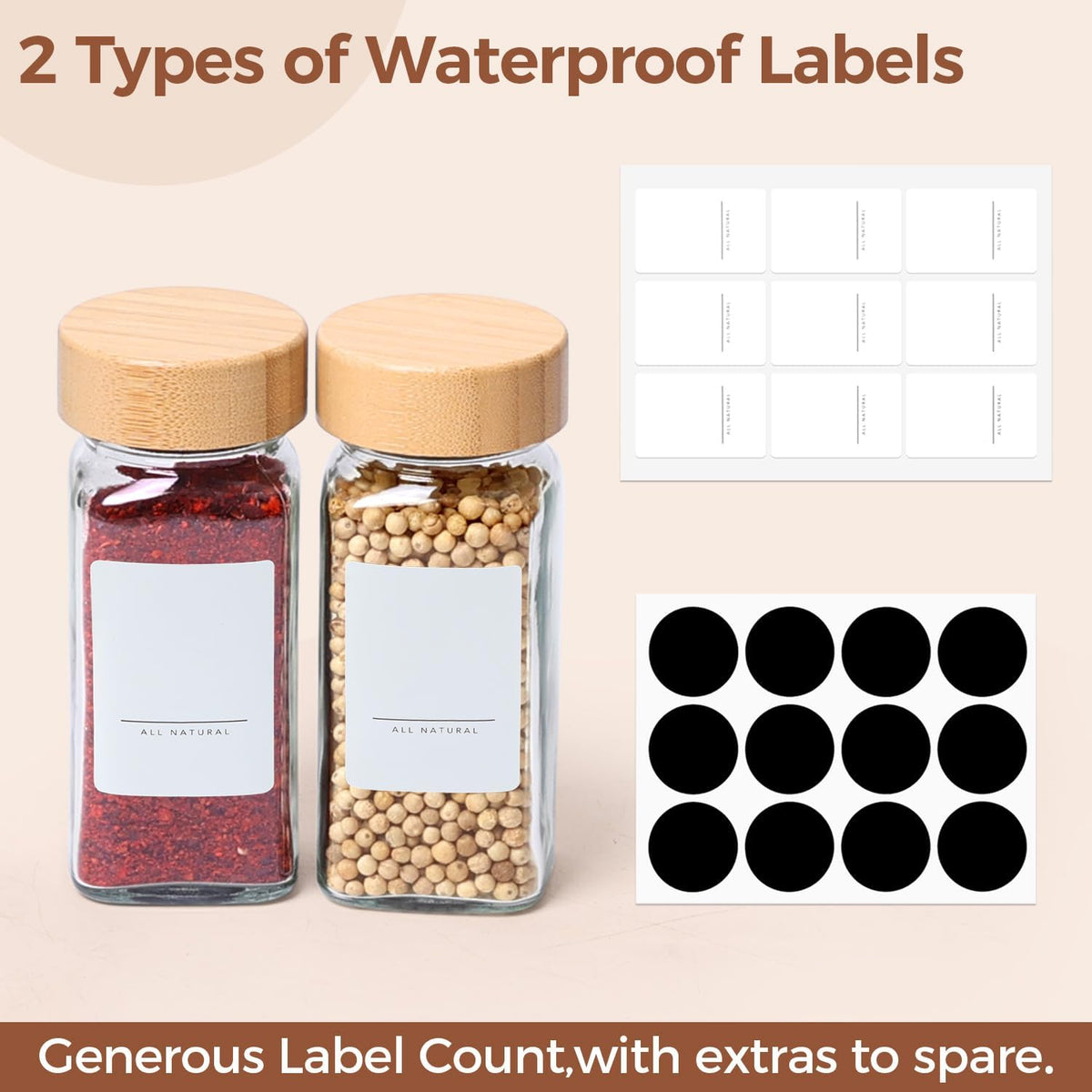 ComSaf Glass Spice Jars with Labels 4 oz 6 Pack Small Bamboo Lids