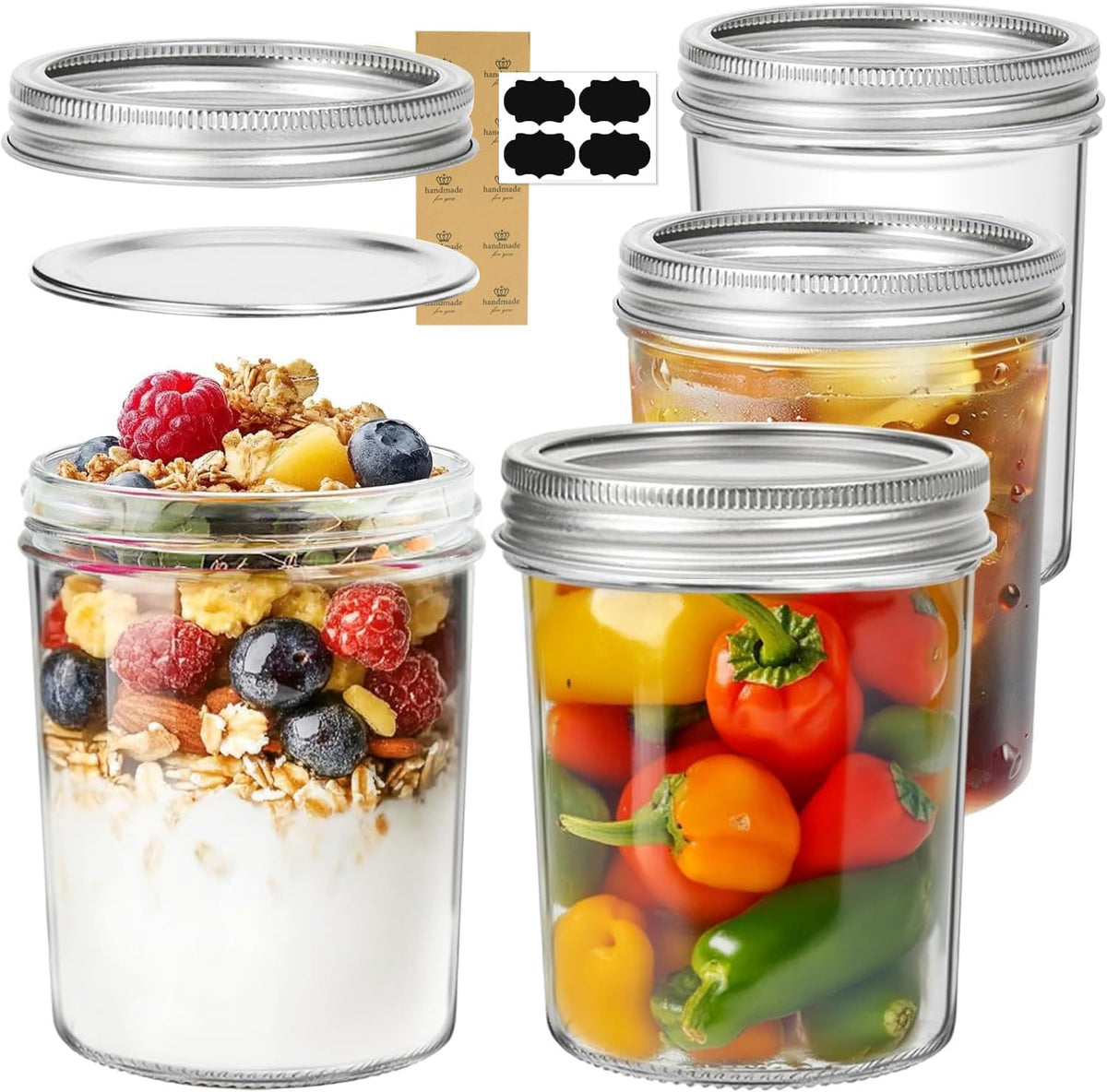 ComSaf Mini Mason Jars 4 oz, 8 Pack Regular Mouth Glass Jars with Lids