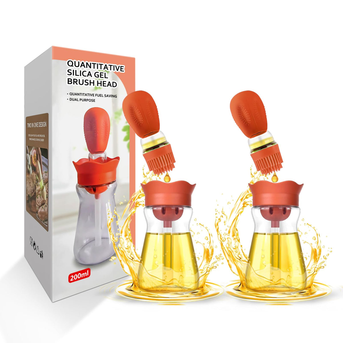 Oil Dispenser Bottle with Silicone Brush, 200ML 2 in 1 Silicone Dropper Measuring Oil Dispenser Bottle for Kitchen Cooking, Frying, Baking, BBQ Pancake, Air Fryer, Marinating - Cream White