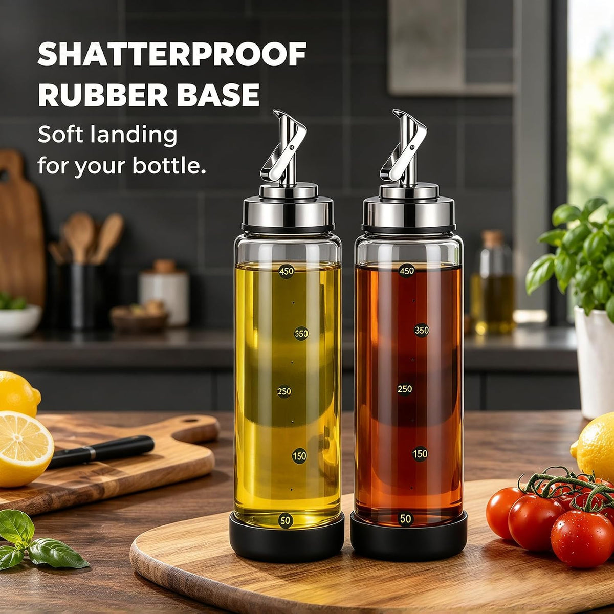 Glass Olive Oil Dispenser Bottle for Kitchen 17 oz Leakproof & Shatterproof