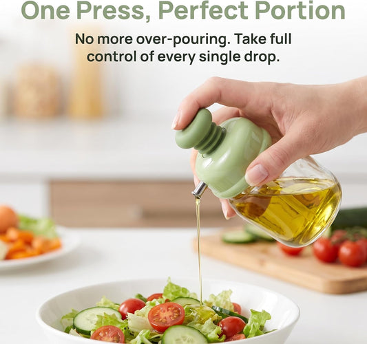 Glass Oil Dispenser Bottle 2 Pack, 100ml Press Pump Olive Oil Bottle